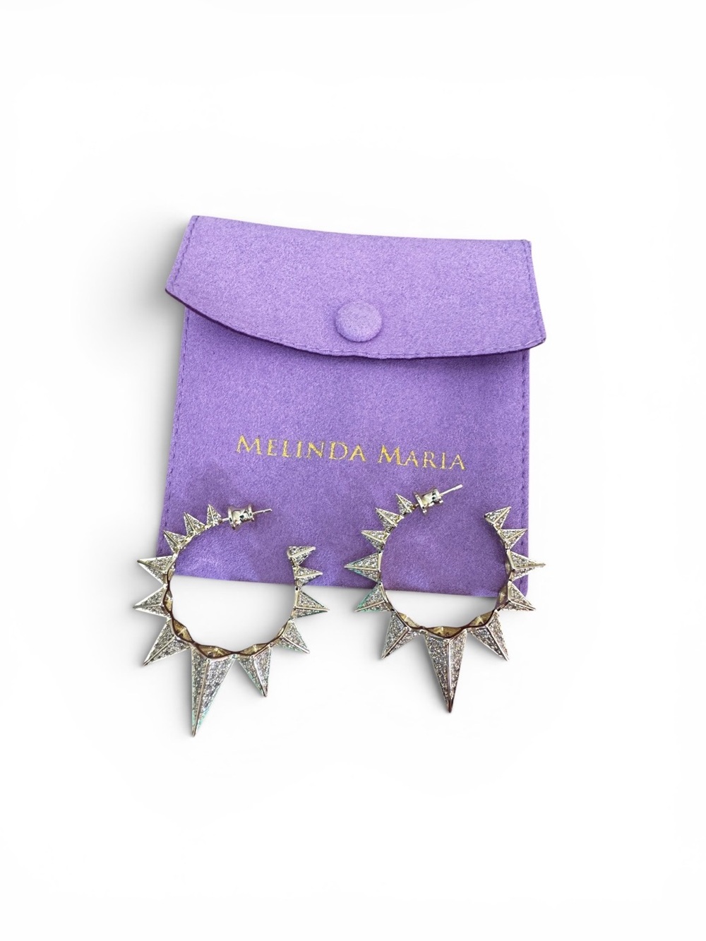 Melinda Maria Gold Spike Pave Hoop Earrings - with original Purple Pouch New